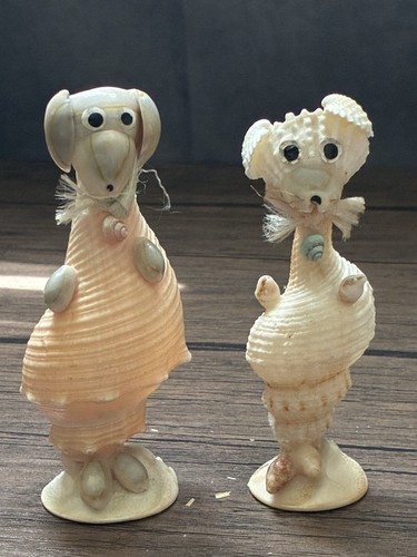 Vintage seashell dog figurines - seashell,